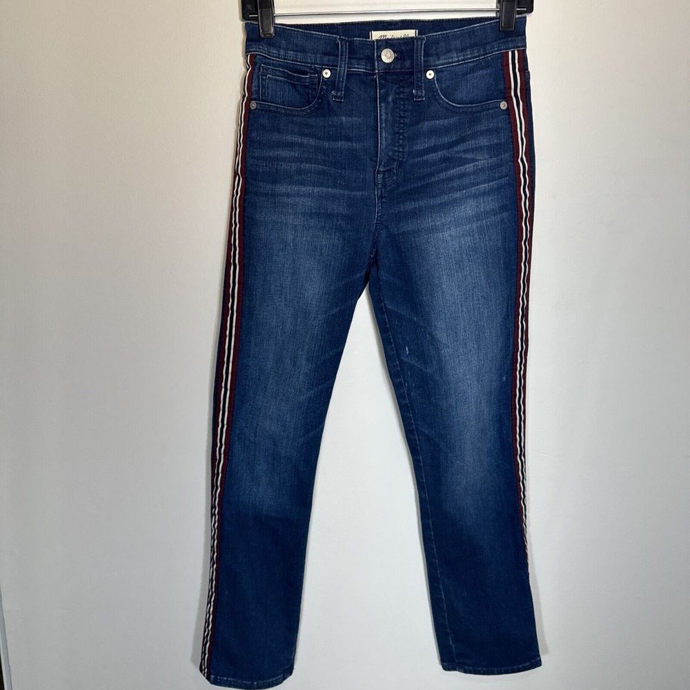 Madewell Stovepipe Jeans Women's 25 High Rise Cropped Blue‎ Denim Striped Sides